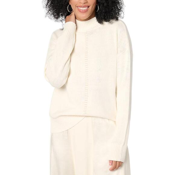 Peace Love World Tops - Peace Love World Women's SolidorSplit Color Mock Neck Sweater Pristine - Regular
